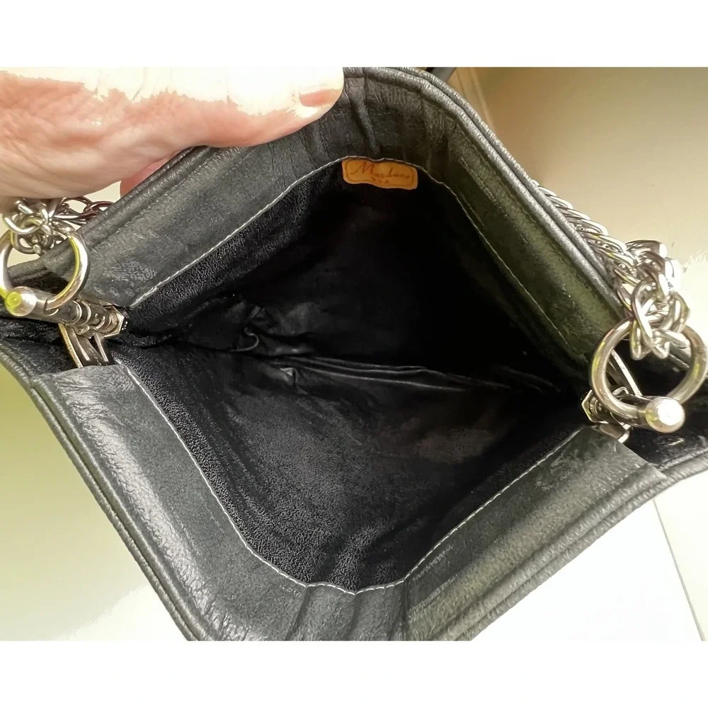 Vintage Mardane Lion/Tiger Head Dark Gray Shimmery Evening Purse  Chain Strap